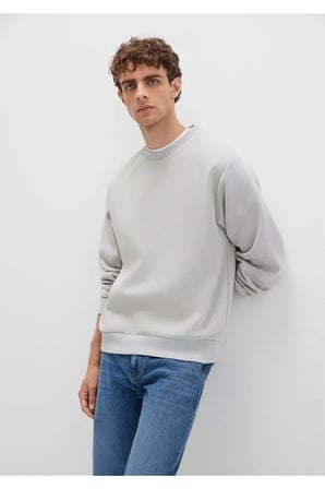 Bisiklet Yaka Gri Basic Sweatshirt 0S10276-81582