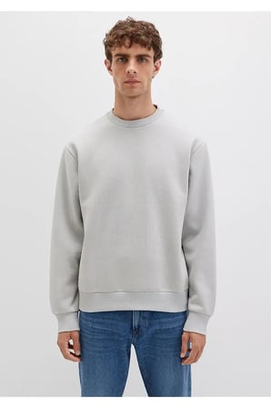Bisiklet Yaka Gri Basic Sweatshirt 0S10276-81582