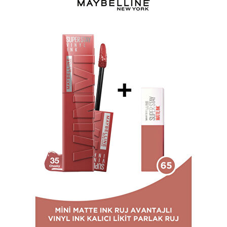 Super Stay Vinyl Ink Uzun Süre Kalıcı Likit Parlak Ruj 35 Cheeky + Mini Matte Ink Likit Mat Ruj - 65 Seductress