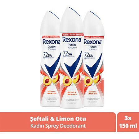 Rexona Kadın Sprey Deodorant Şeftali & Limon Otu 72 Saat Kesintisiz Üstün Koruma 150 ml X3