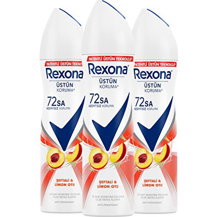 Rexona Kadın Sprey Deodorant Şeftali & Limon Otu 72 Saat Kesintisiz Üstün Koruma 150 ml X3
