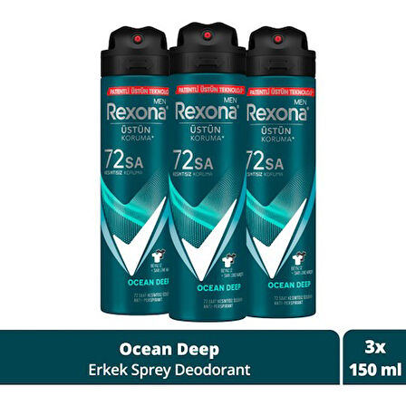 Rexona Men Erkek Sprey Deodorant Invisible Ocean Deep 72 Saat Kesintisiz Üstün Koruma 150 ml X3