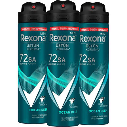 Rexona Men Erkek Sprey Deodorant Invisible Ocean Deep 72 Saat Kesintisiz Üstün Koruma 150 ml X3