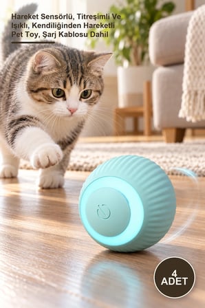 4 Adet Akıllı İnteraktif Kedi Ve Evcil Hayvan Oyuncağı – Hareket Sensörlü, Titreşimli Ve Işıklı, Kendiliğinden Hareketli Pet Toy, Şarj Kablosu Dahil