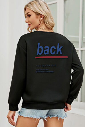 Unisex Back Baskılı Bisiklet Yaka Sweatshirt