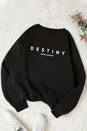 Uyguntarz Unisex Destiny Baskılı Bisiklet Yaka Sweatshirt