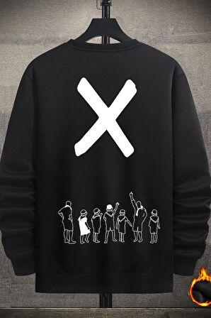 Uyguntarz Unisex Design X Baskılı Bisiklet Yaka Sweatshirt