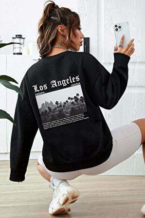 Unisex Los Angles Baskılı Bisiklet Yaka Sweatshirt