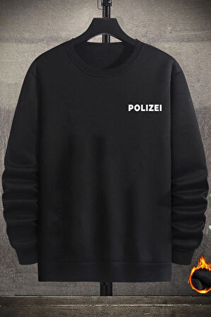 Unisex Polizei Baskılı Bisiklet Yaka Sweatshirt