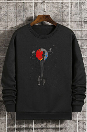 Uyguntarz Unisex Evren Temalı Bisiklet Yaka Sweatshirt