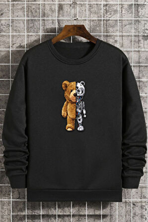Uyguntarz Unisex Boys Bear Bisiklet Yaka Sweatshirt