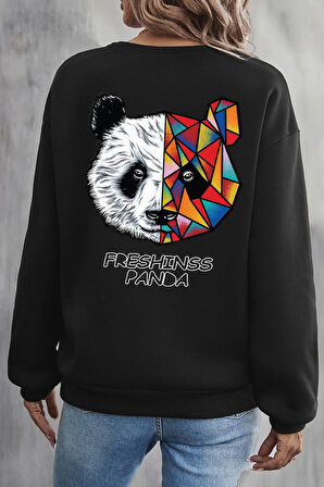 Uyguntarz Unisex Panda Baskılı Bisiklet Yaka Sweatshirt