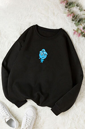 Unisex Su Avatar Baskılı Bisiklet Yaka Sweatshirt