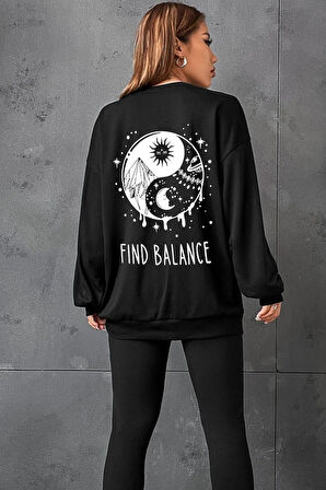 Uyguntarz Unisex Yin & Yang Bisiklet Yaka Sweatshirt