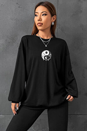 Uyguntarz Unisex Yin & Yang Bisiklet Yaka Sweatshirt