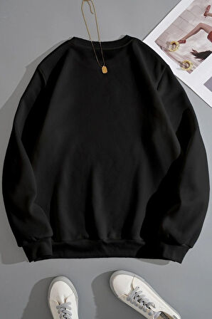 Uyguntarz Unisex Shinobi Kedi Bisiklet Yaka Sweatshirt