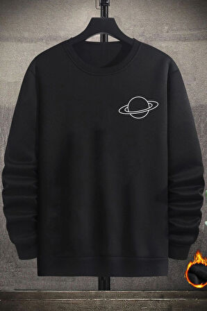 Uyguntarz Unisex Saturn Baskılı Bisiklet Yaka Sweatshirt