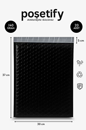 Balonlu Siyah Kargo Poşeti 30x37+5 cm | 140 gr Bantlı Patpatlı Kargo Poşeti | 20’li E-Ticaret Poşeti