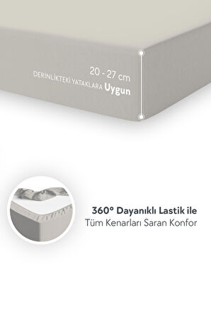 Calmera Home Tek Kişilik %100 Pamuk Penye Lastikli Çarşaf - 120 x 200 cm Açık Gri
