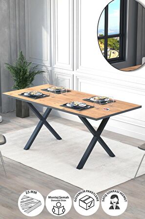 Yemek Masası Metal Ayaklı Mutfak Masası Oslo 85 X 180 Cm X Ayaklı Çam