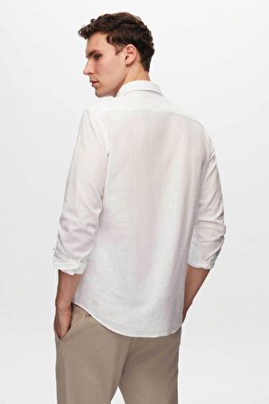 Ds Damat Slim Fit Ekru Keten Görünümlü Gömlek 6HC02ORT63265
