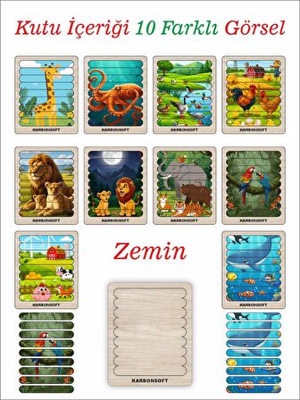 Cubuk Puzzle, 10lu Set Puzzle, Hayvan Puzzle, Montesorri Puzzle, Hayvan Yapboz, 10lu Yapboz