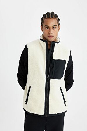 DeFactoFit Yelek Peluş Normal Kesim Dik Yaka Fermuarlı Cepli C6045AX24AUBG721