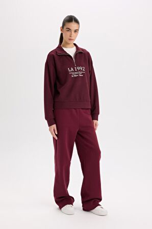 DeFacto Straight Fit Beli Lastikli Cepli Yüksek Bel Kalın Basic Düz Eşofman Altı B8571AX24WNBR248