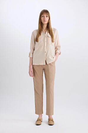 DeFacto Slim Fit Dar Kesim Cepli Yüksek Bel Kısa Paça Basic Düz Kumaş Pantolon A5197AX23WNBG577