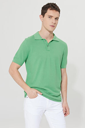 Erkek Yeşil Standart Fit Normal Kesim Polo Yaka %100 Pamuk Kısa Kollu Triko Tişört