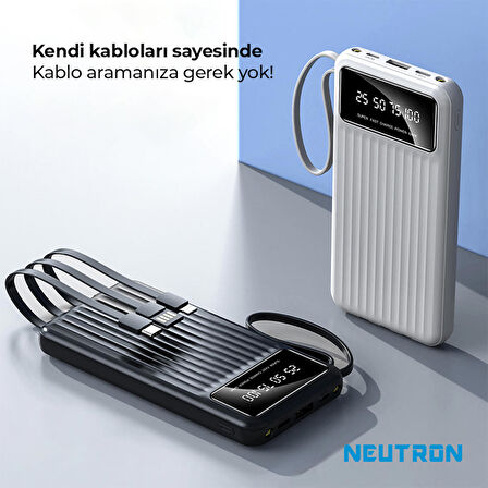 Neutron 10.000 Mah Kablolu Dijital Göstergeli El Feneri Özellikli Powerbank - Siyah - NTL-PB-13N4