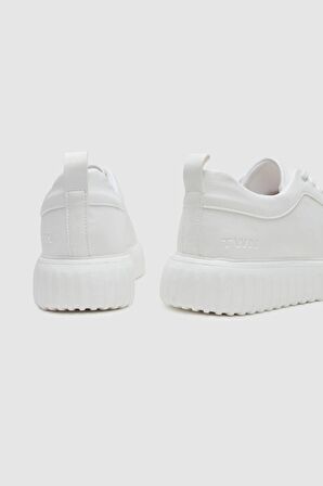 Beyaz Kalın Beyaz Tabanlı Bağcıklı Sneaker Ayakkabi 3EC09ORT0381