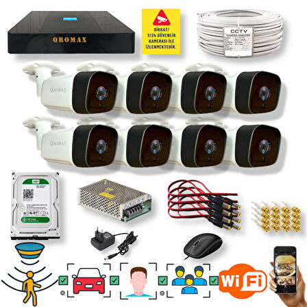 8 Kameralı Set - Araç İnsan Yüz Hareket Algılayan 36 IR Led 5MP Sony Lensli 1080P Metal Kasa Güvenlik Kamerası Seti 5236
