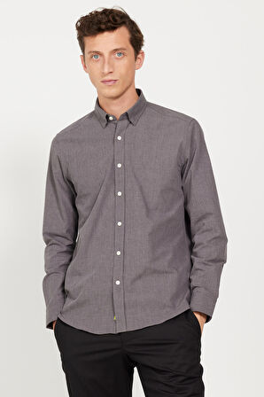 Slim Fit Dar Kesim Gizli Düğme Yaka Gömlek