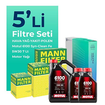 MANN Renault Trafic 1.6 Dizel Filtre Bakım Seti Motul Motor Yağlı (2014-2019) 5 Li