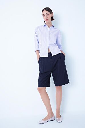 DeFacto Oversize Geniş Kalıp Çizgili Düğmeli Oxford Uzun Kollu Gömlek D4513AX24AUBE503