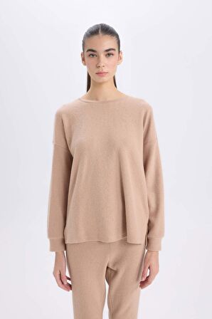 DeFacto Pijama Takımı Regular Fit Basic Düz Uzun Kollu Üst Geniş Bol Paça Alt-Fall in Love D2259AX24WNBG400