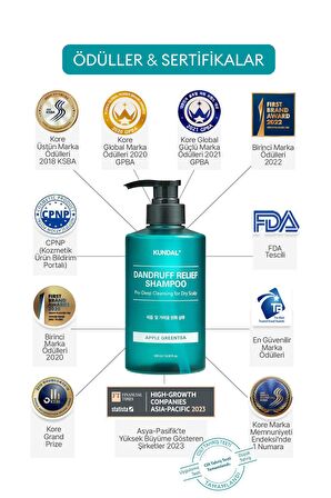 Kepek Karşıtı Bakım Şampuanı %68.5 Daha Az Kepek KUNDAL Dandruff Shampoo 500ml (Apple Green Tea)
