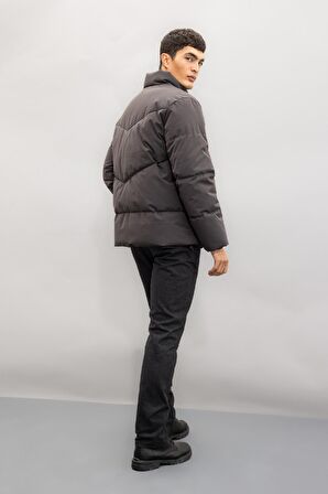 Şişme Mont Slim Fit Dar Kesim Dik Yaka Fermuarlı Cepli