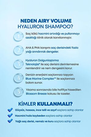Arındıran, Nemlendiren, Hacim Veren Şampuan KUNDAL Airy Volume Hyaluron Shampoo 500ml Blossom Breeze