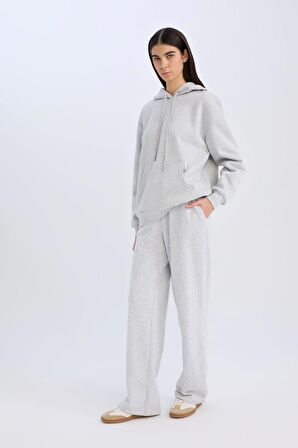 DeFacto Straight Fit Kalın Eşofman Altı Beli Lastikli Cepli Yüksek Bel Basic Düz B8571AX24WNGR93