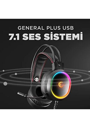 Rampage RM-K12 MANLY Siyah 7,1 USB Surround RGB Işık Efektli Gaming Oyuncu Mikrofonlu Kulaklık