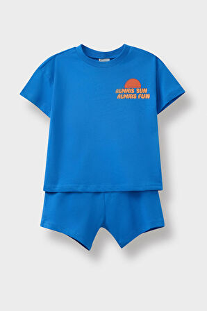DeFacto Erkek Bebek 2'li Takım Baskılı Kısa Kollu Tişört Şort E6818A525SMBE277