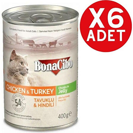 Bonacibo Jöleli Tavuk ve Hindili Yaş Kedi Maması 6 x 400 Gr
