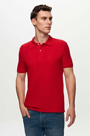 Ds Damat Regular Fit Kırmızı Pike Dokulu %100 Pamuk Kıvrılmaz Polo Yaka Nakışlı T-Shirt 4HC14ORT51000 4HC14ORT51000