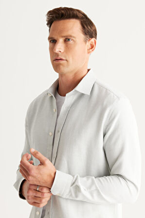 Altınyıldız Classics Slim Fit Klasik Yaka Yeşil - Beyaz Erkek Gömlek 4A2024100071
