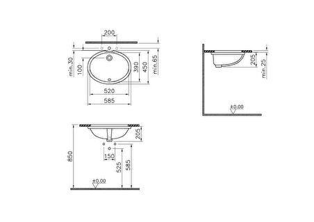 VitrA S20 6069B003-0012 Tezgah Altı Lavabo, 52 cm, Beyaz