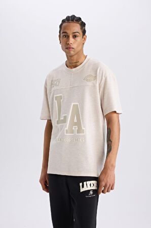 DeFactoFit NBA Los Angeles Lakers Oversize Geniş Kalıp Bisiklet Yaka Kısa Kollu Pike Tişört D8551AX25SPBG745