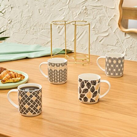 Karaca Nero 4'lü Standlı Porselen Kupa/Mug Seti