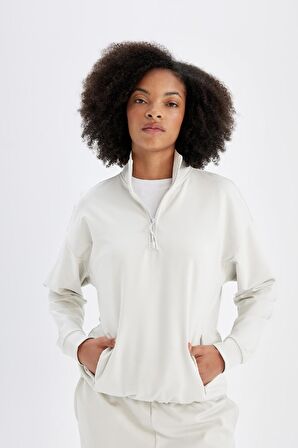 DeFactoFit Loose Fit Dik Yaka Fermuarlı Sporcu Sweatshirt C9406AX24AUGR493